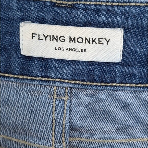 Flying Monkey Women's Size 33 Jeans Blue  Mid-Rise Flare Leg Raw Hem Denim - Picture 3 of 4